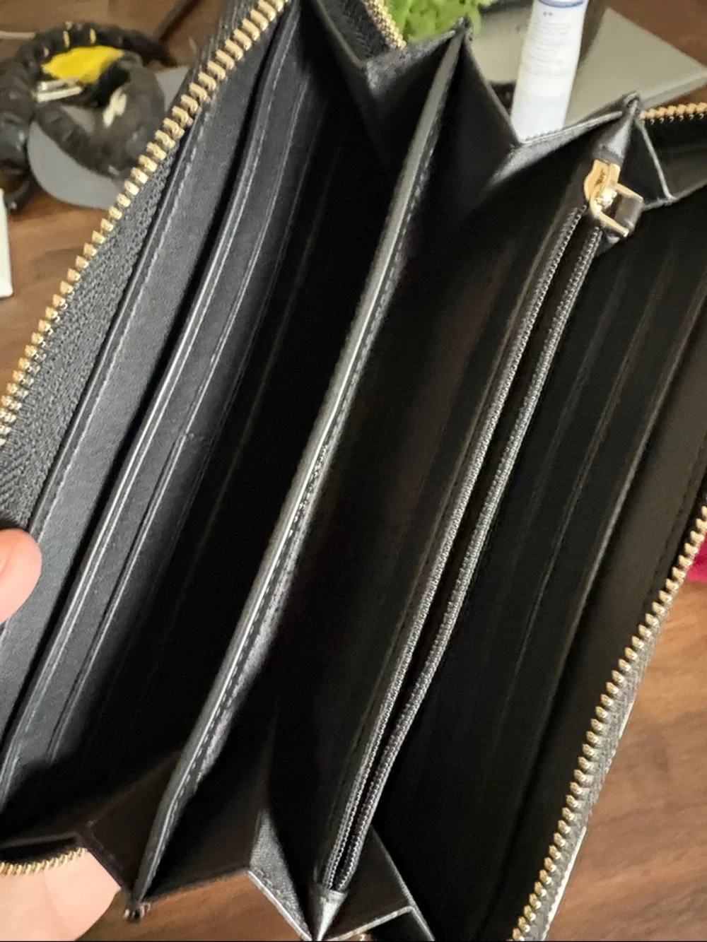 kate spade Black and White Buffalo Check Zip Wallet